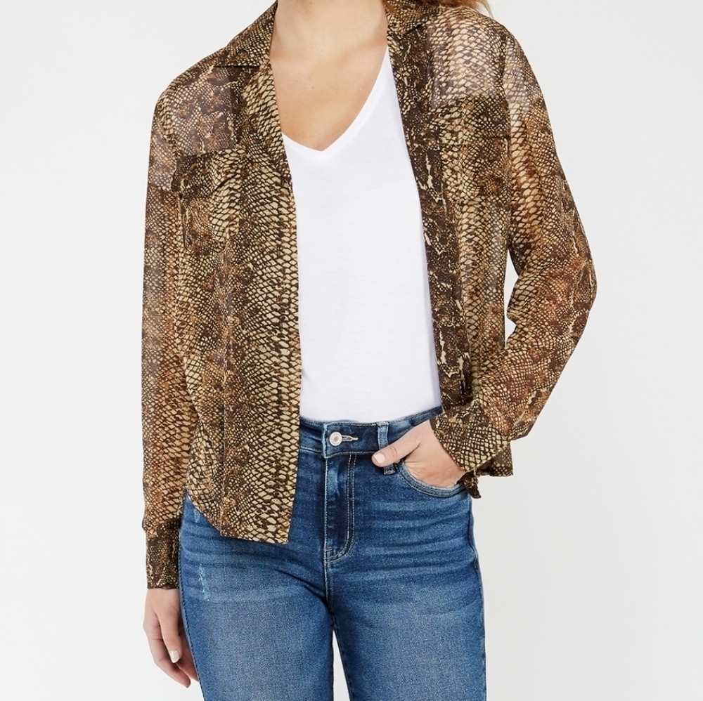 NWT Kismet sheer pocket button snakeskin‎ blouse